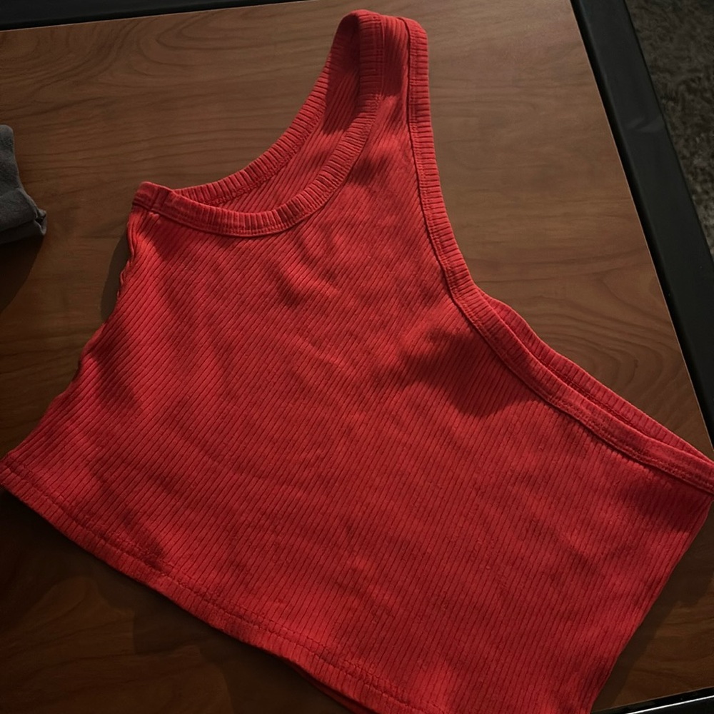 Red one shoulder tank top